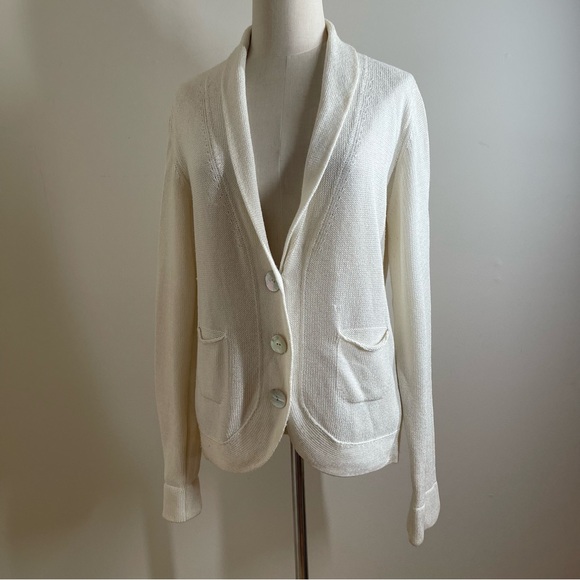 Sartoria Benetton Women’s Ivory 3-Button Long Sleeve Knit Cardigan Sweater -SZ M - Picture 1 of 10